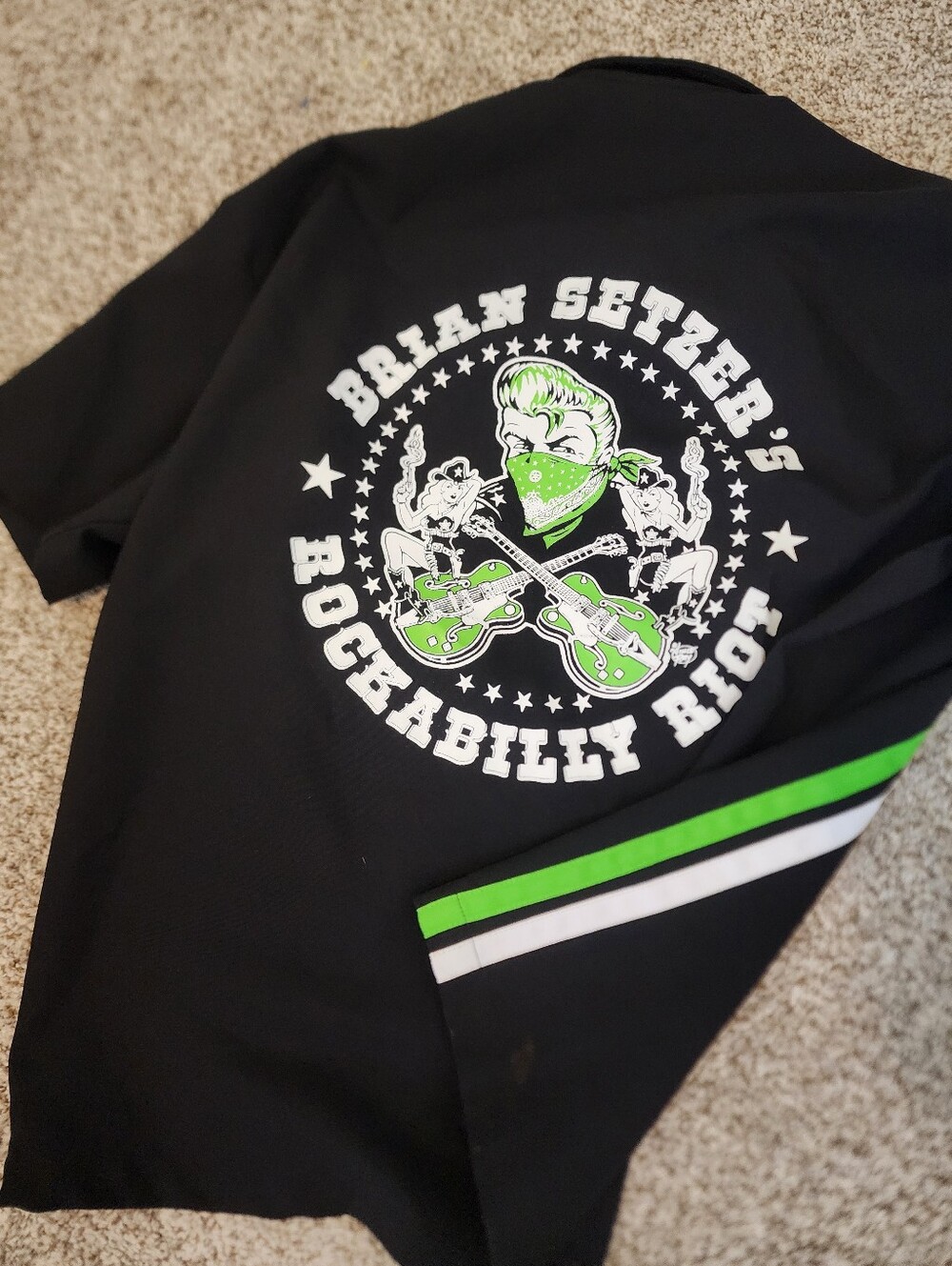 🎸VTG Brian Setzer Rockabilly Riot Bowling Shirt Rock Steady XL RARE Y2K RIOT⚡️